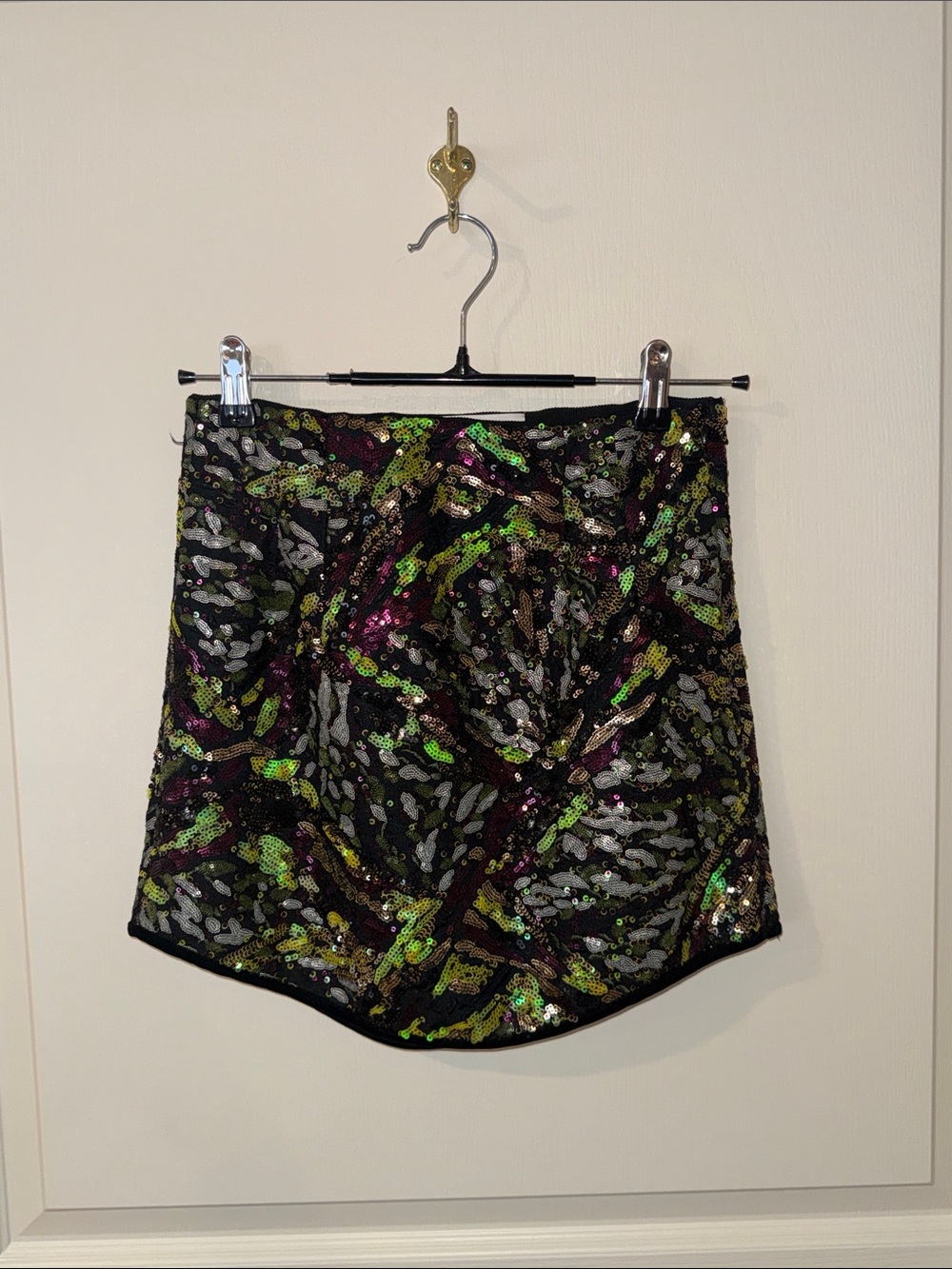 Zara Black Sequin Mini Skirt with Green and Purple Highlights